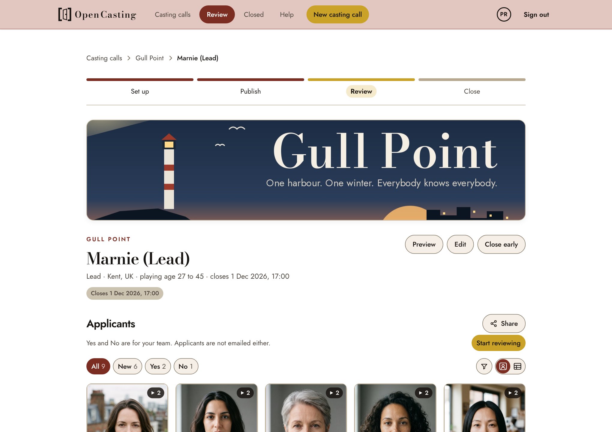 A wall of applicants' faces for the role of Marnie